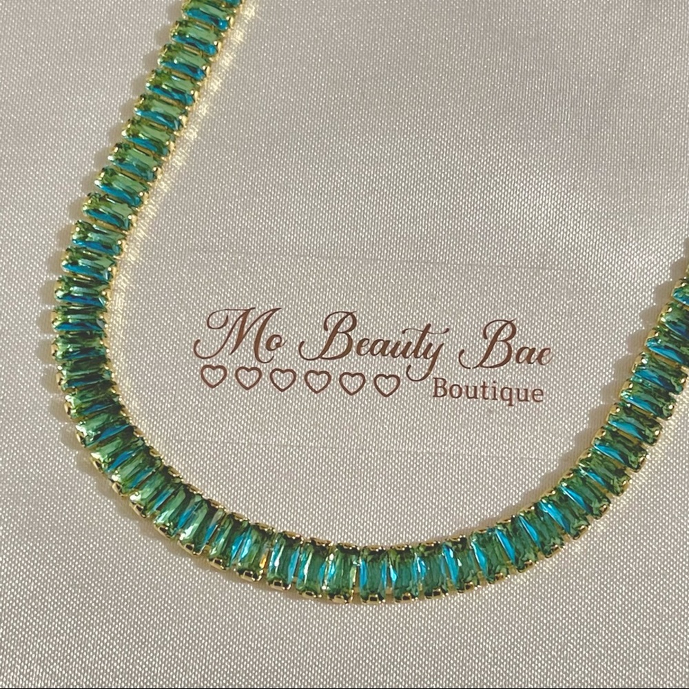 Light Blue Crystal Baguette Necklace - Picture 3 of 5